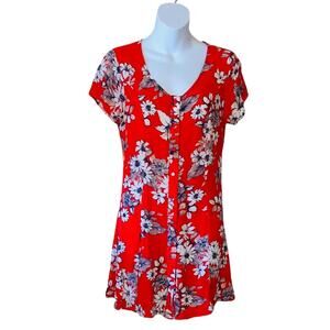 Sweet Wanderer red floral button front mini dress